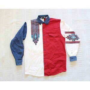 Vintage Chaparral Ridge Southwest Men Shirt Size M 100% Cotton Cowboy Multicolor